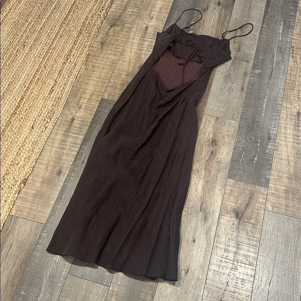 DJERF AVENUE brown mocha open back midi dress size medium - Picture 8 of 8